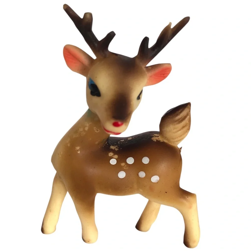 VINTAGE 60s Lot of 3 Rubber Christmas Deer Reindeer Japan MCM Holiday *Flawed*